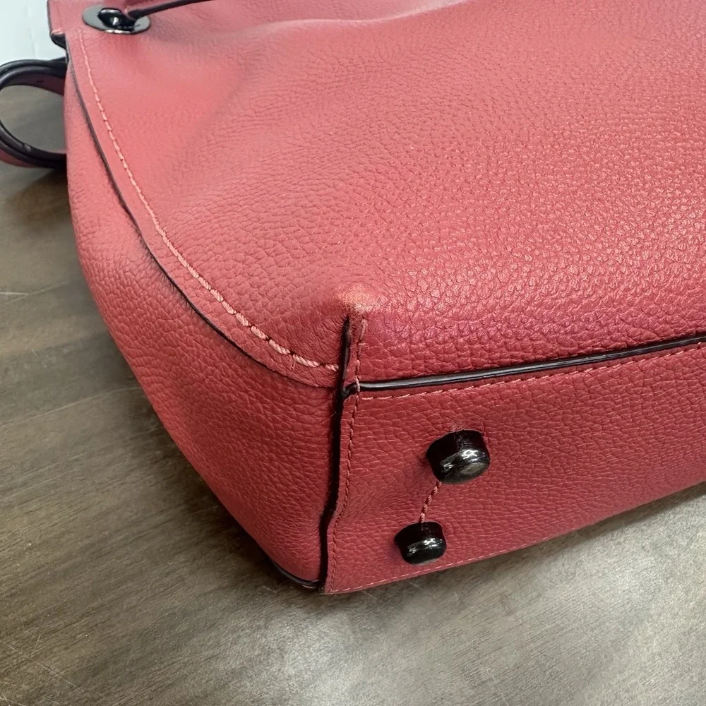 Coach 24947 Clarkson Coral Pink Pebbled Leather Magnetic Hobo Shoulder Bag Purse